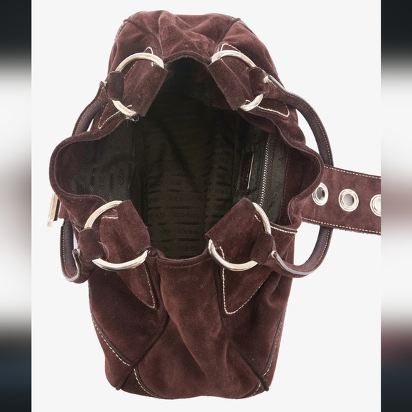 PRADA Borsa a Spalla in Crosta Caffè Suede circa Y2K - Picture 4 of 8